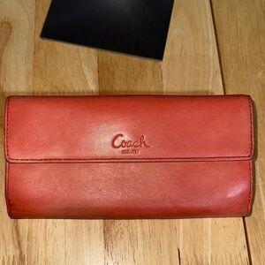 Coach Leather Flap Wallet in Coral